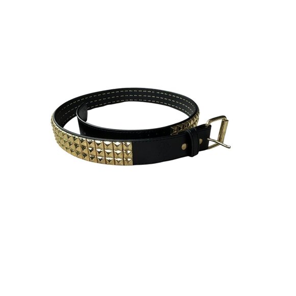 Body Punks Belt Pyramid Studded Leather Black Gold 3 Row 46 in long - Picture 1 of 11